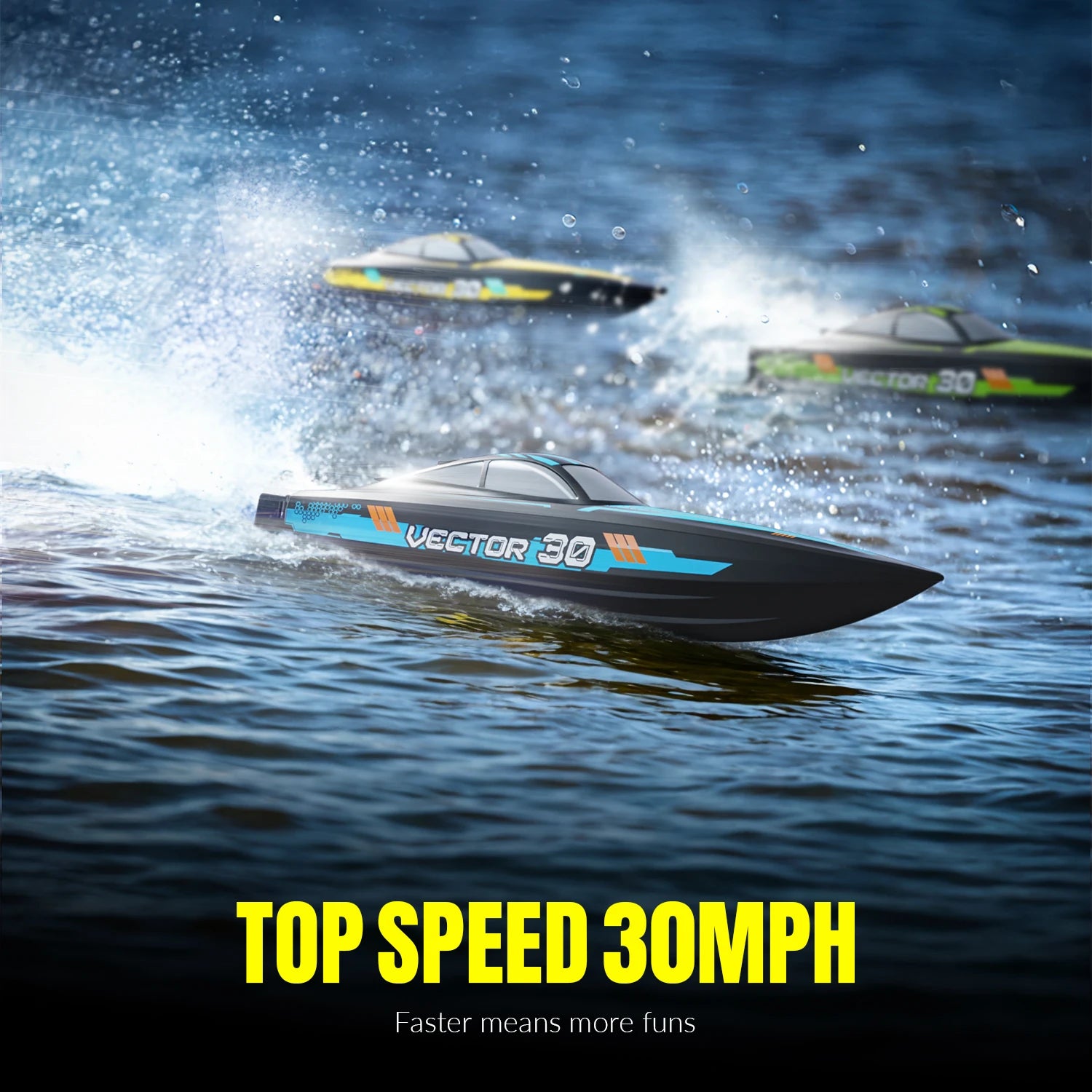 VOLANTEXRC RC Boat 30+MPH AtomicXS High Speed RC Boat With Reverse Function Low Battery & Over Range Alarm Toys Gifts