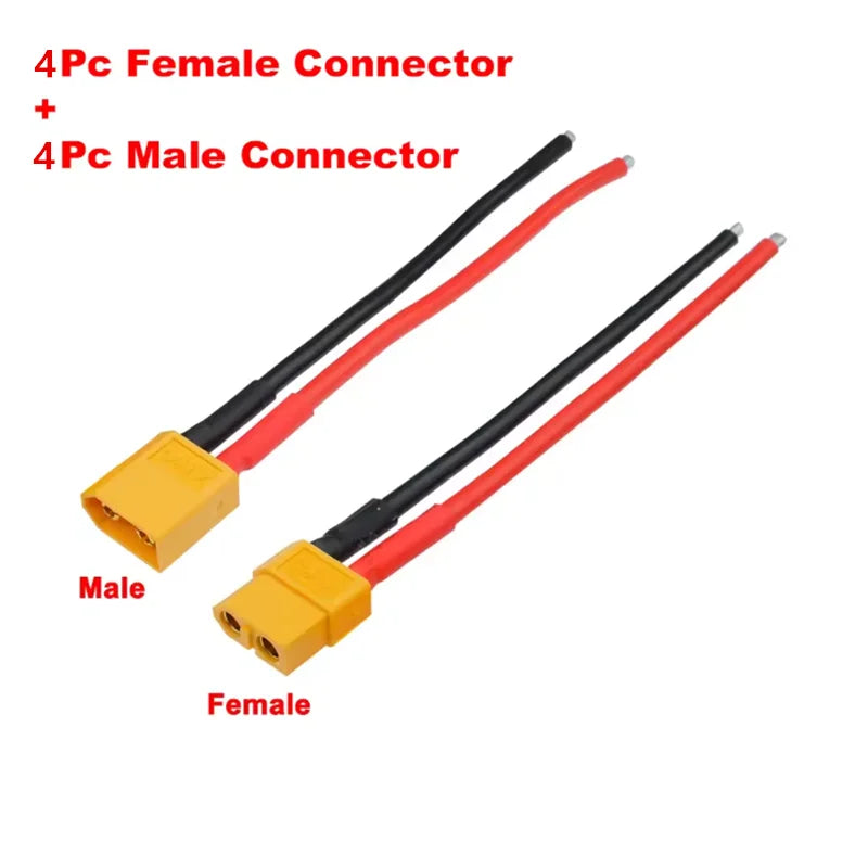 4pcs XT60 Battery Male Female Connector Plug - 10cm 14AWG Silicone Wire Cable for RC Airplane Lipo Battery ESC FPV Drone Expand