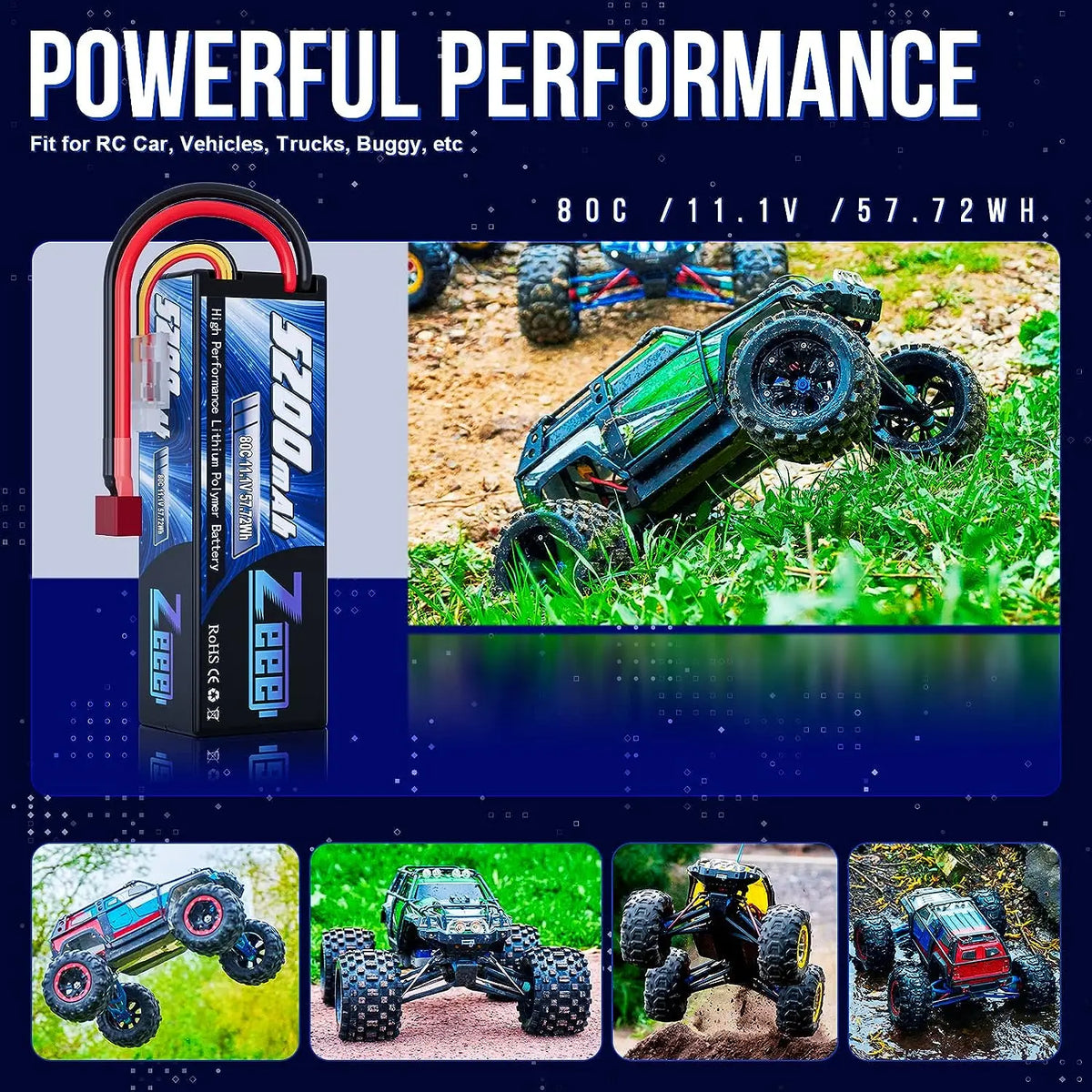 1/2pcs Zeee 3S 5200mAh Lipo Battery 11.1V 80C with T/XT60/EC3/5 Plug Hardcase for RC Car Buggy Truck FPV Drone RC Model Parts