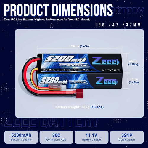 1/2pcs Zeee 3S 5200mAh Lipo Battery 11.1V 80C with T/XT60/EC3/5 Plug Hardcase for RC Car Buggy Truck FPV Drone RC Model Parts