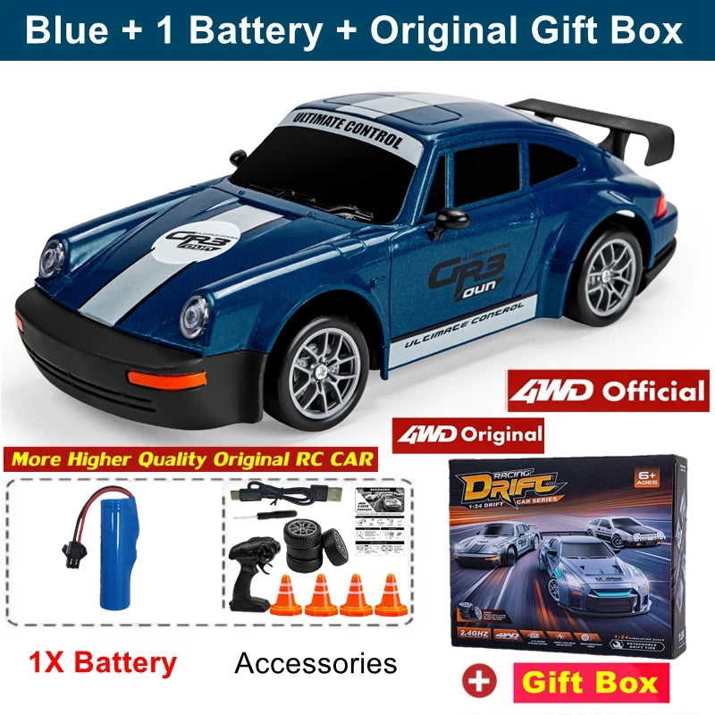 4WD Remote Control Drift Car Full Size 1:24 Mini Remote Control Racing Car Model 2.4G Radio High Speed 4X4 RC Car Vehicle Toy