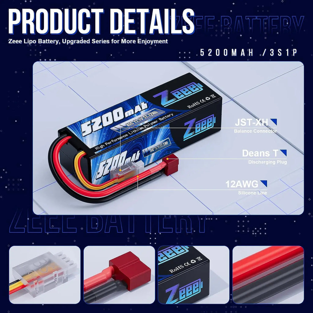1/2pcs Zeee 3S 5200mAh Lipo Battery 11.1V 80C with T/XT60/EC3/5 Plug Hardcase for RC Car Buggy Truck FPV Drone RC Model Parts