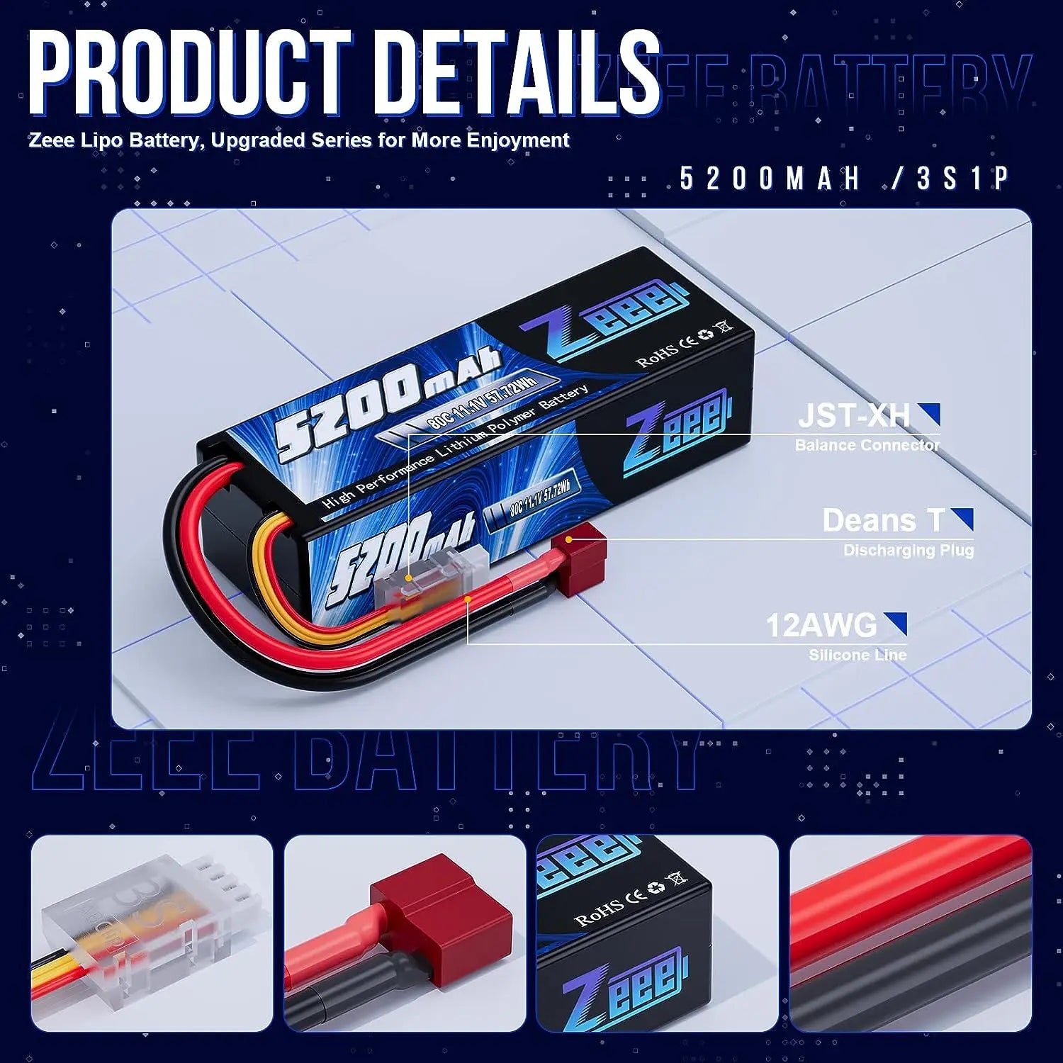 1/2pcs Zeee 3S 5200mAh Lipo Battery 11.1V 80C with T/XT60/EC3/5 Plug Hardcase for RC Car Buggy Truck FPV Drone RC Model Parts
