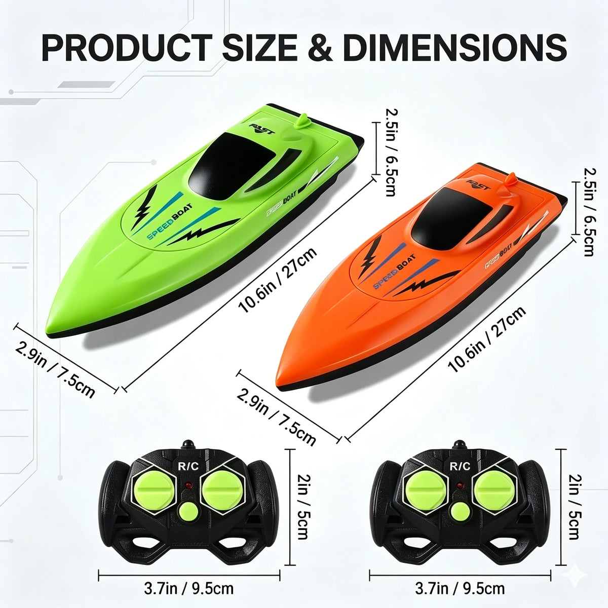 2 Pack Remote Control Boat 2.4GHz Dual Motor RC Speedboat Waterproof Racing for Pool Lake Kids Boys Girls Age 6+ Orange Green